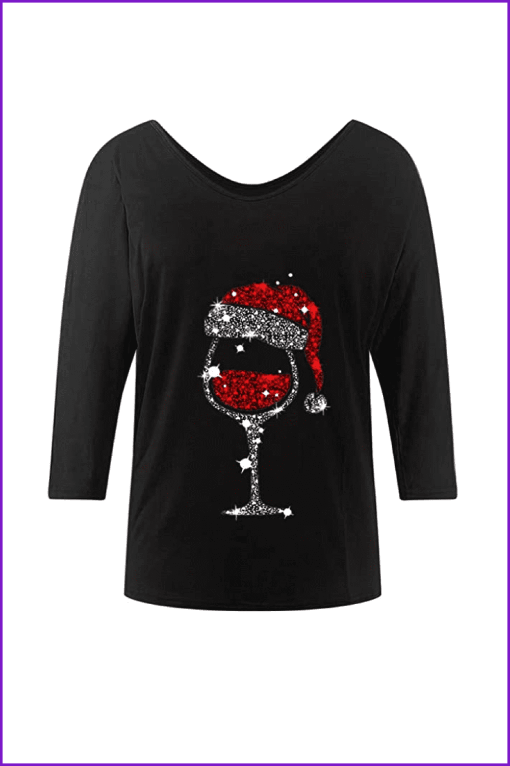 Black t-shirt with a glass of wine in the red hat.