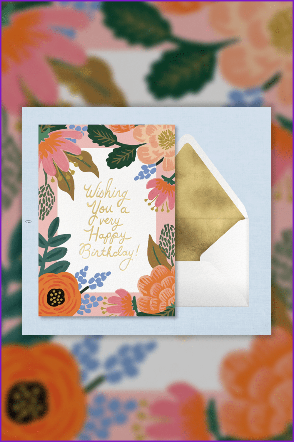 Birthday card with painted flowers.