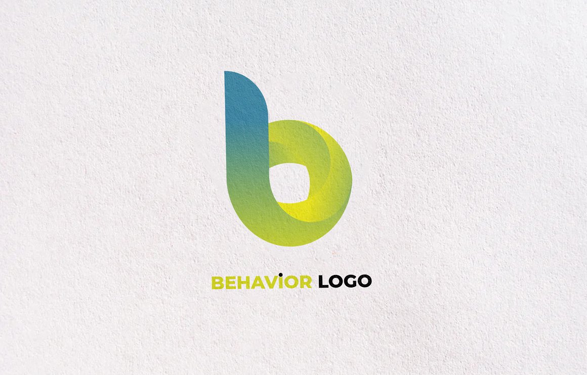 3D logo blue and yellow letter "B" and yellow and black lettering "Behavior Logo" on a gray background.