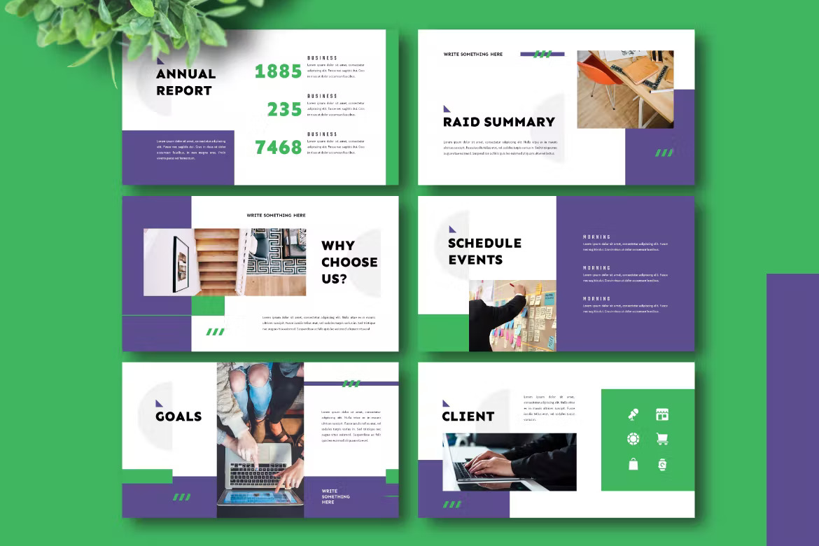 6 different blue, white and green forma - formal powerpoint templates on a green background.