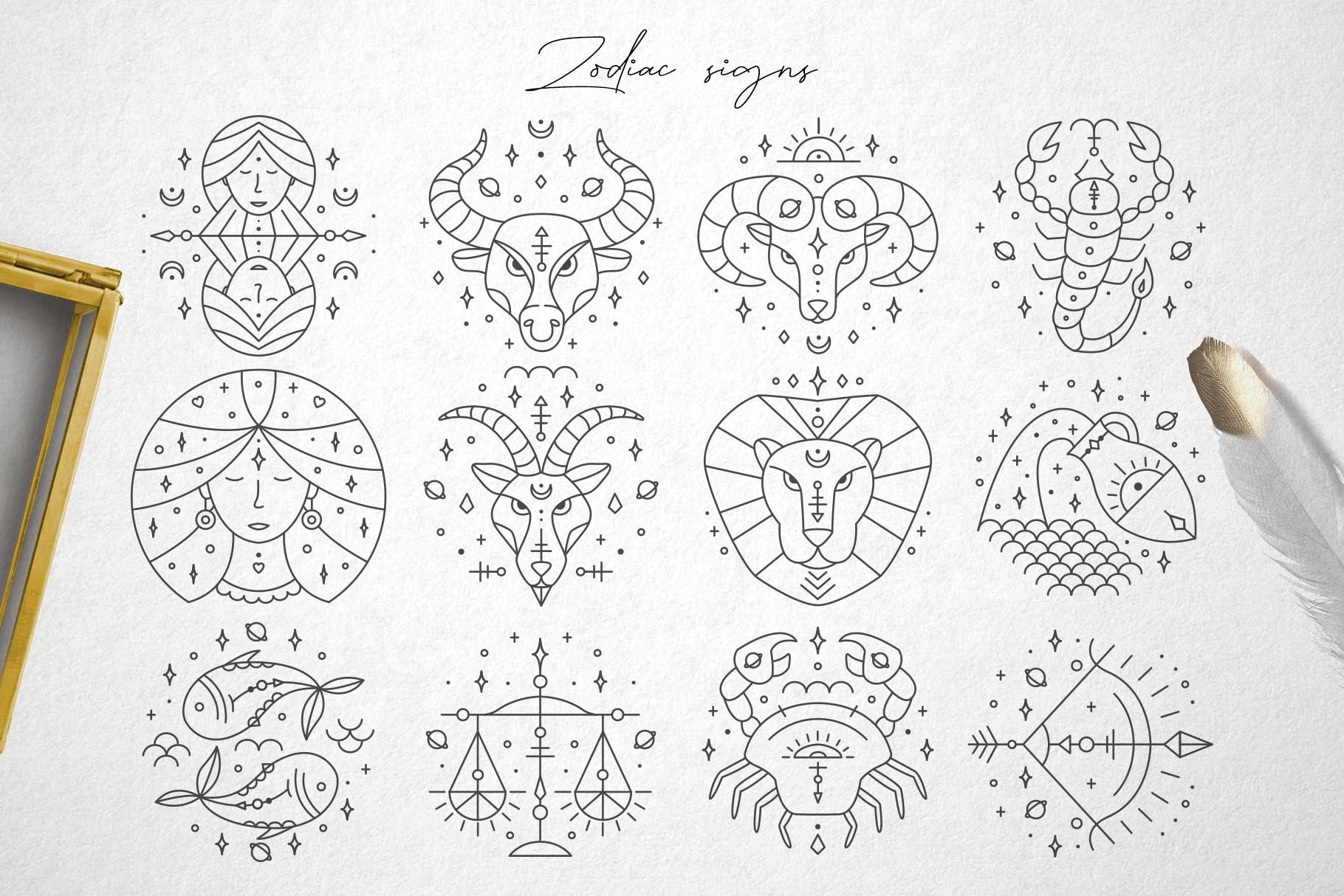 Outline zodiac icons.