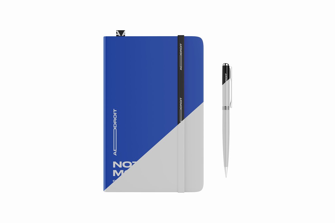 An example of blue notebook with a white highlight on a white background.