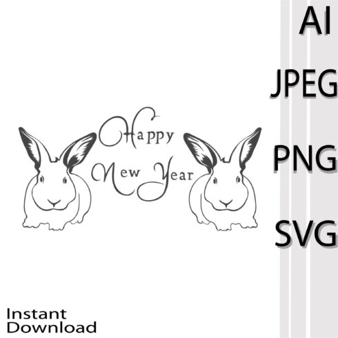 Happy new year card with two rabbits.