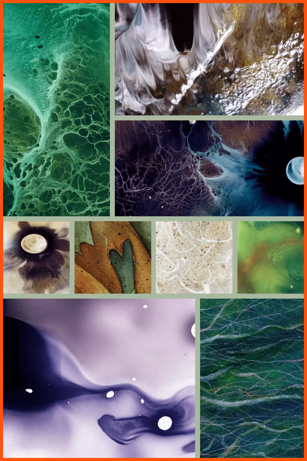 Collage of backgrounds with abstract patterns with bubbles, streaks and waves.