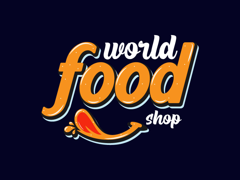 Image with colorful inscription "world food" in orange white.