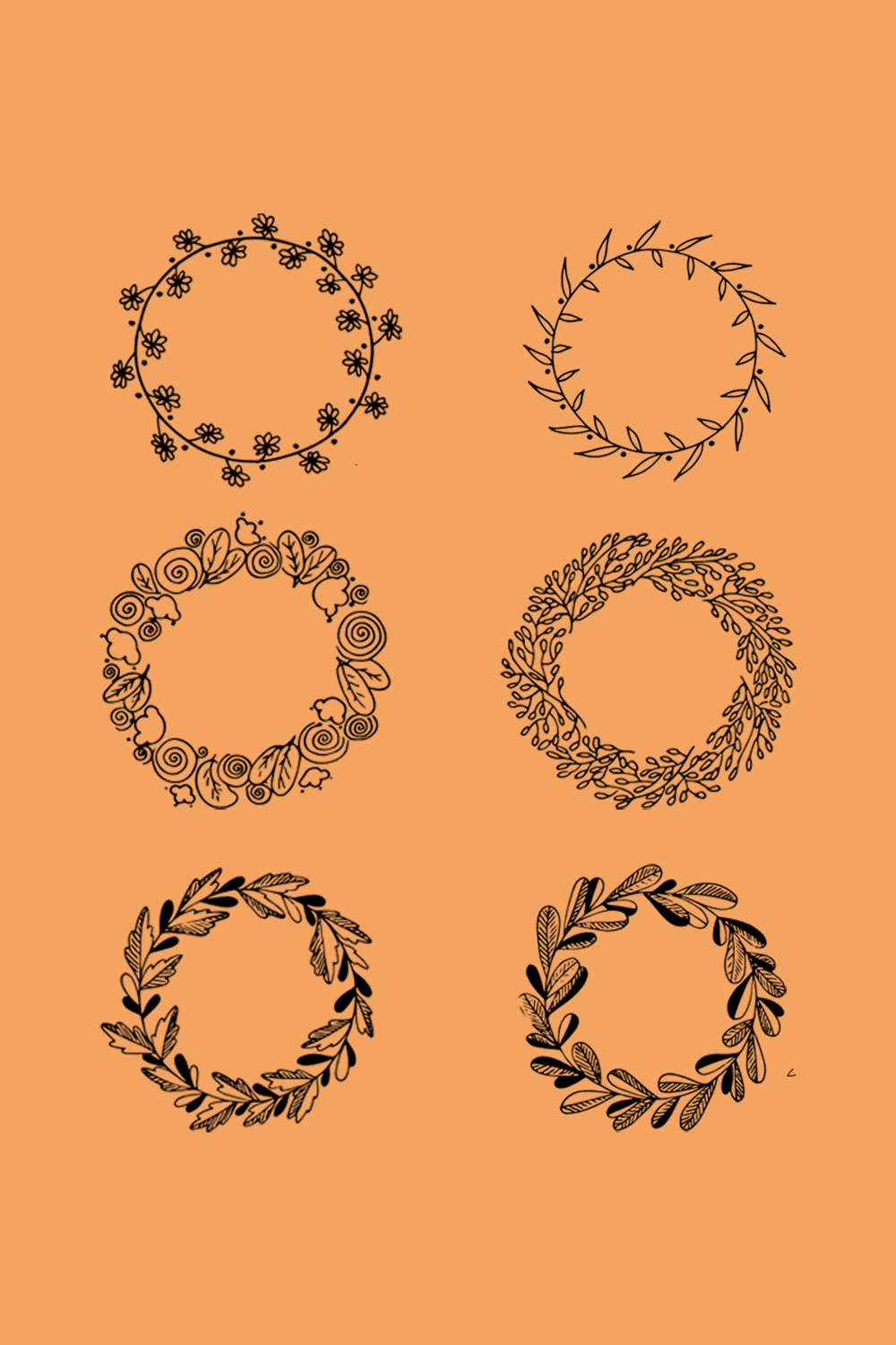 Set of Hand Drawn Floral Wreaths with Leaves Vector pinterest image.