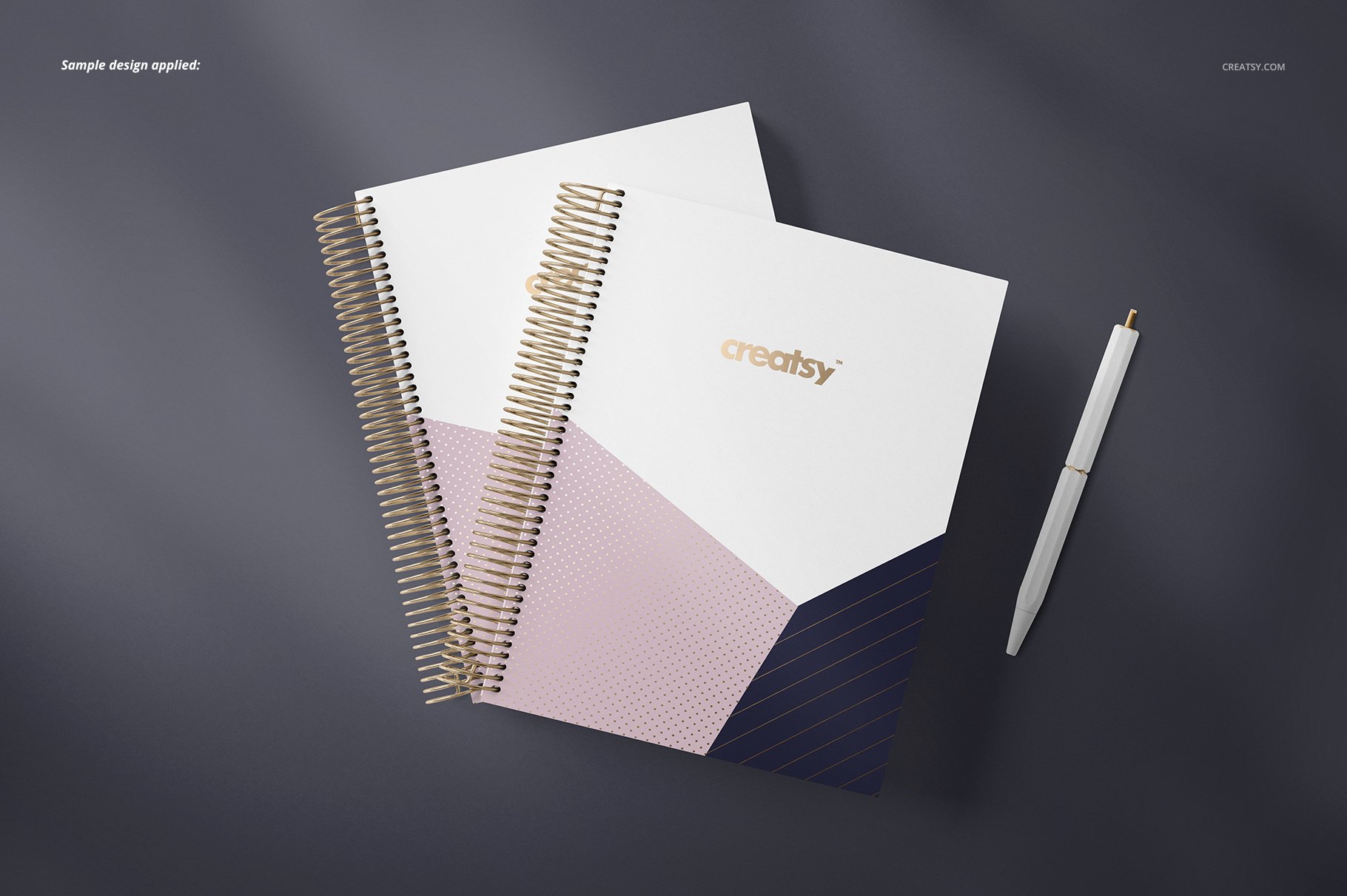 Two royal notebooks with the gold elements and pastel colors.