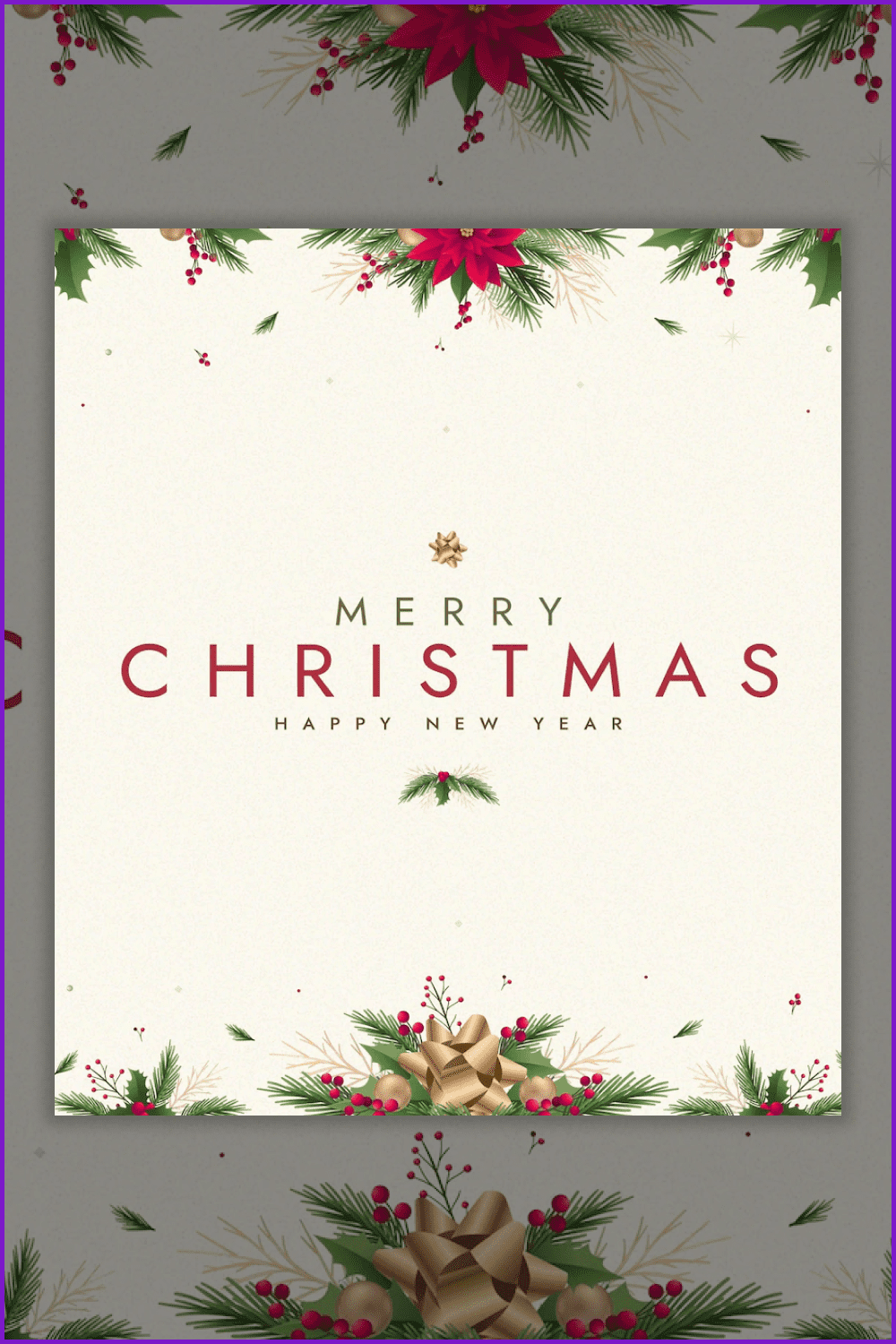 Merry Christmas wishes on a beige background with fir branches and flowers.