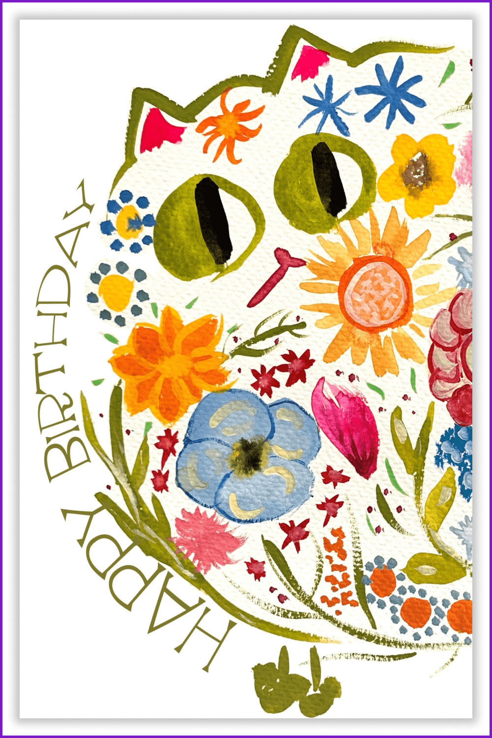 Birthday card with bright painted flowers.
