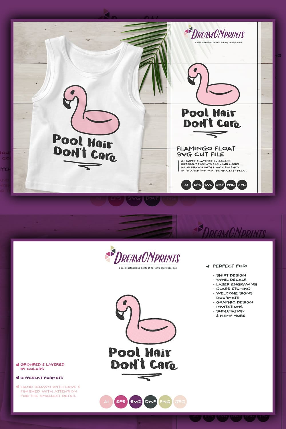 Pool Hair Don't Care | Flamingo SVG - pinterest image preview.