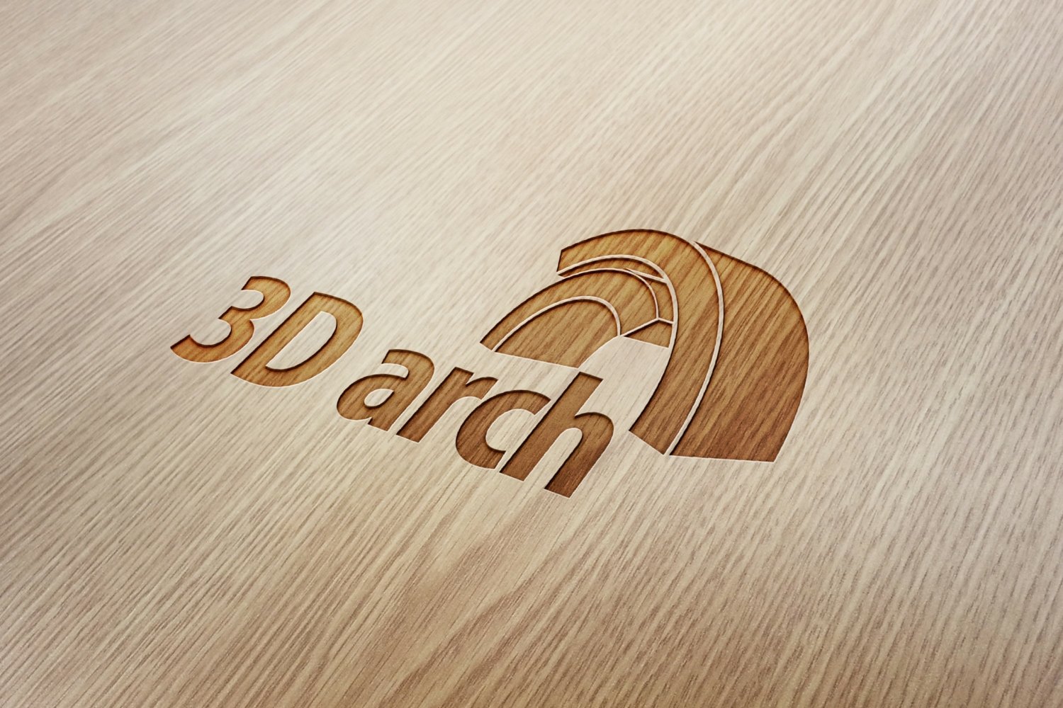 3D Arch wood engraved logo mockup.