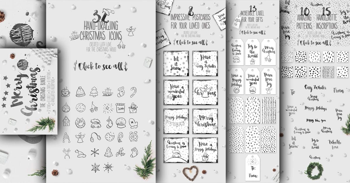 Christmas Bundle Hand-Drawing Icons - Facebook.