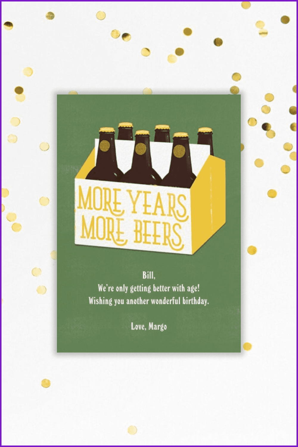 Birthday card with drawn packaging of bottled beer.