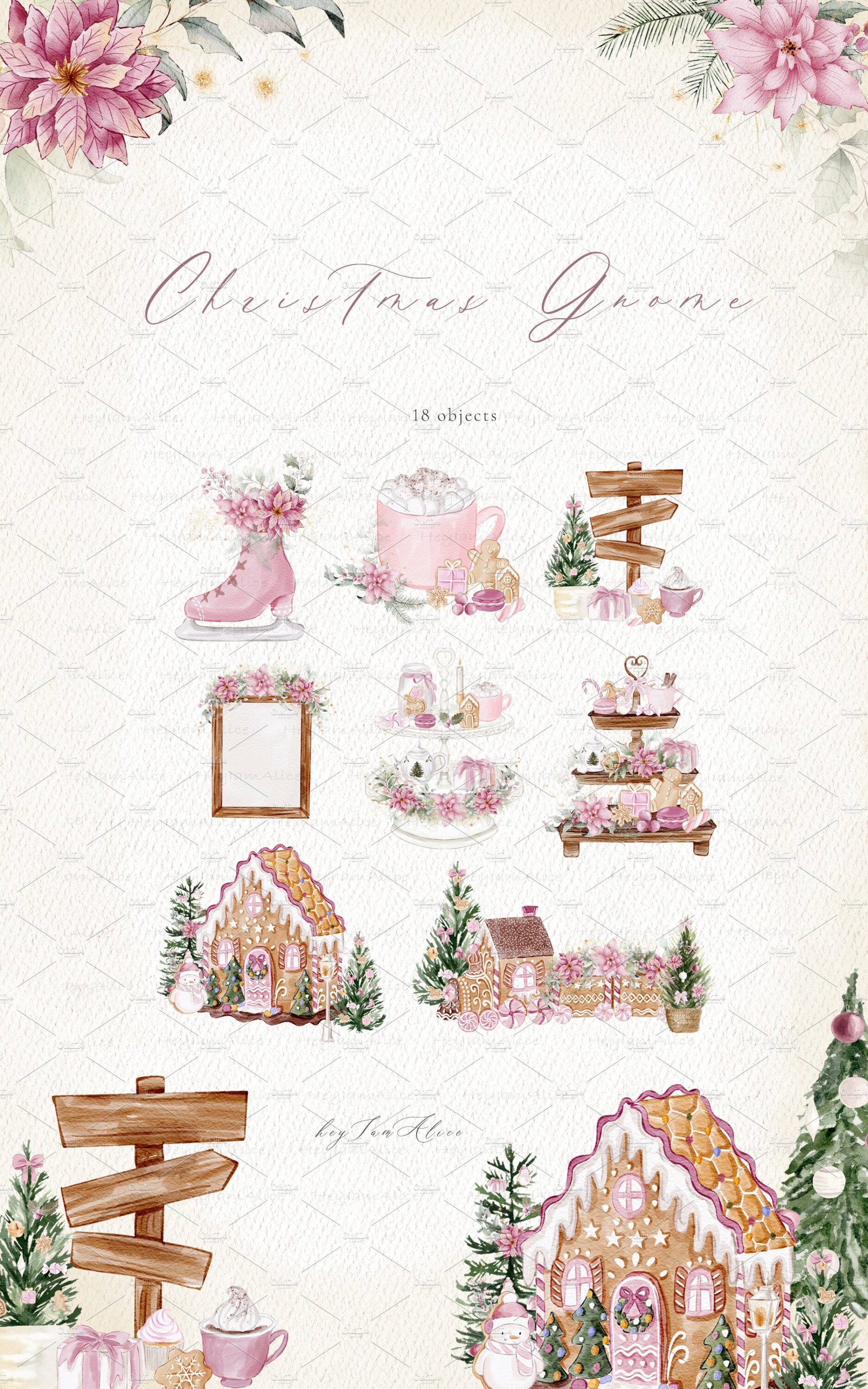Stylish and beautiful pink elements for the full winter illustration.