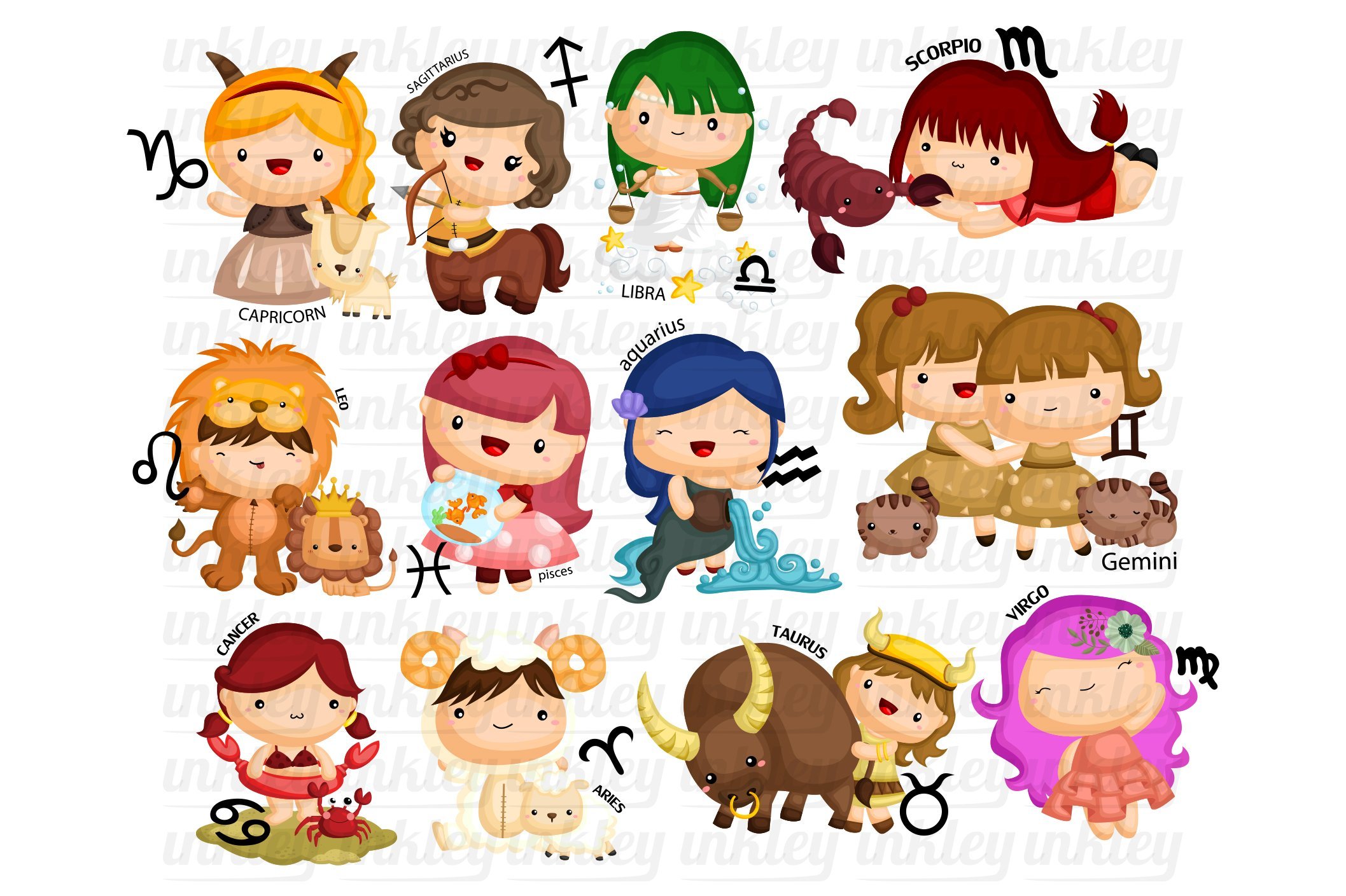 So funny colorful zodiac signs.