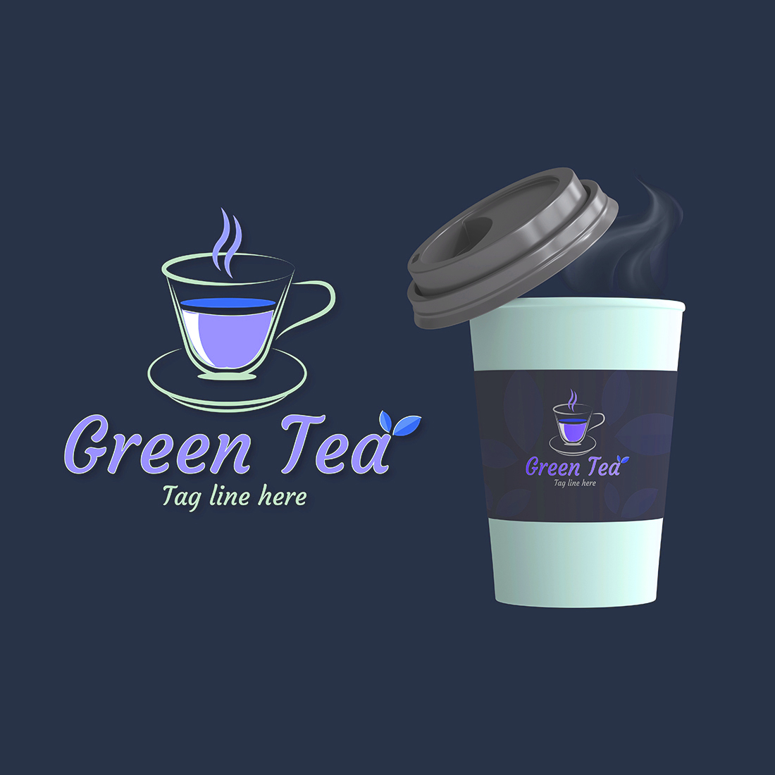 Green Tea Shop Logo Vector, blue logo.