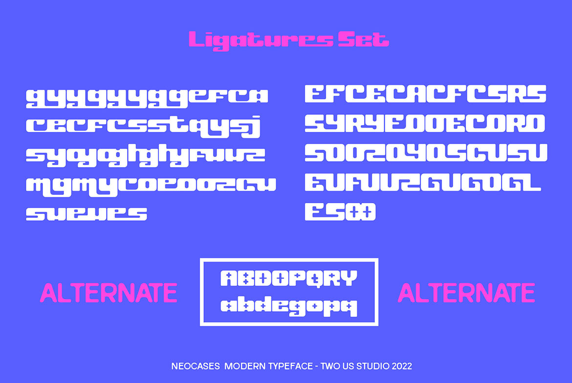 Neocases - Modern Display Typeface ligatures set.