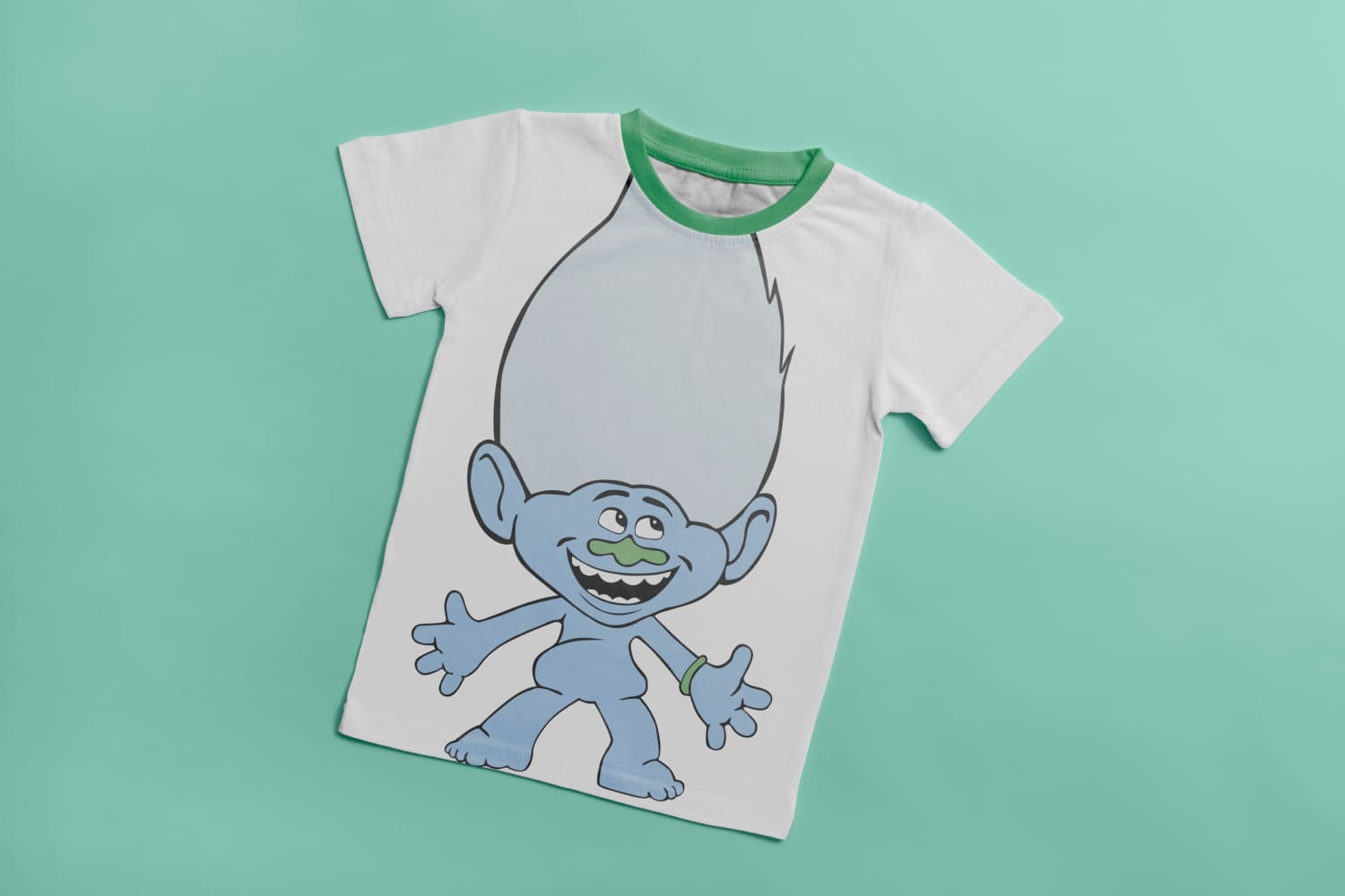 White T-shirt with green collar and image of cartoon character - Guy Diamond.