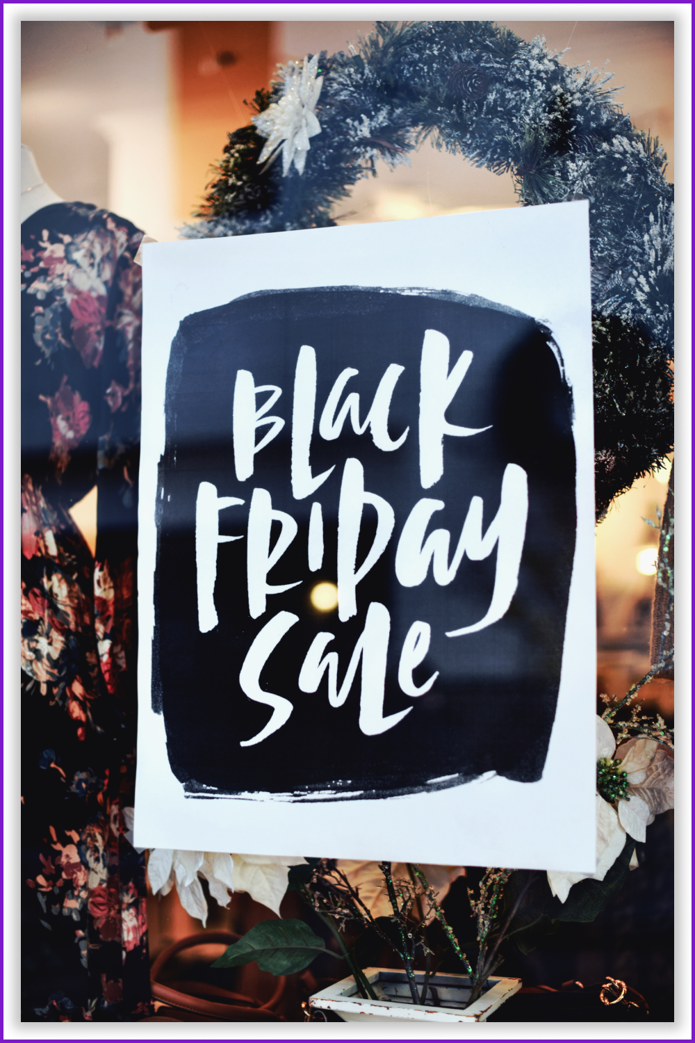 Poster with white background and black spot with white lettering Black Friday Sale.