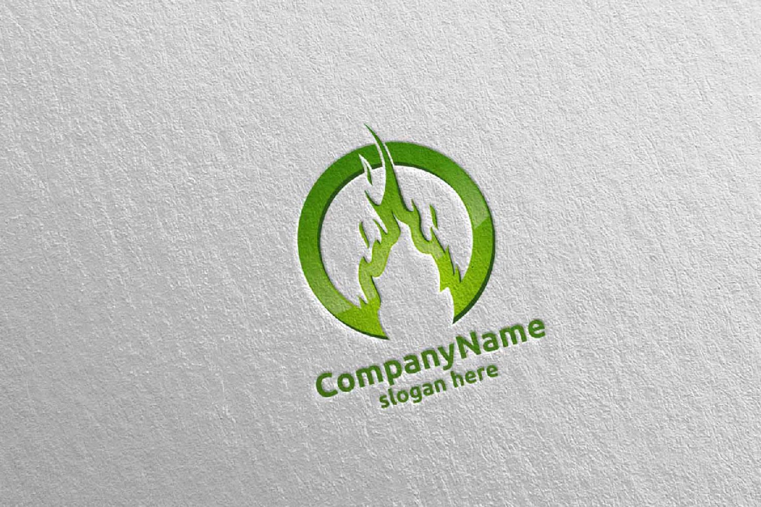 Green modern concept logo with fire in the circle shape.