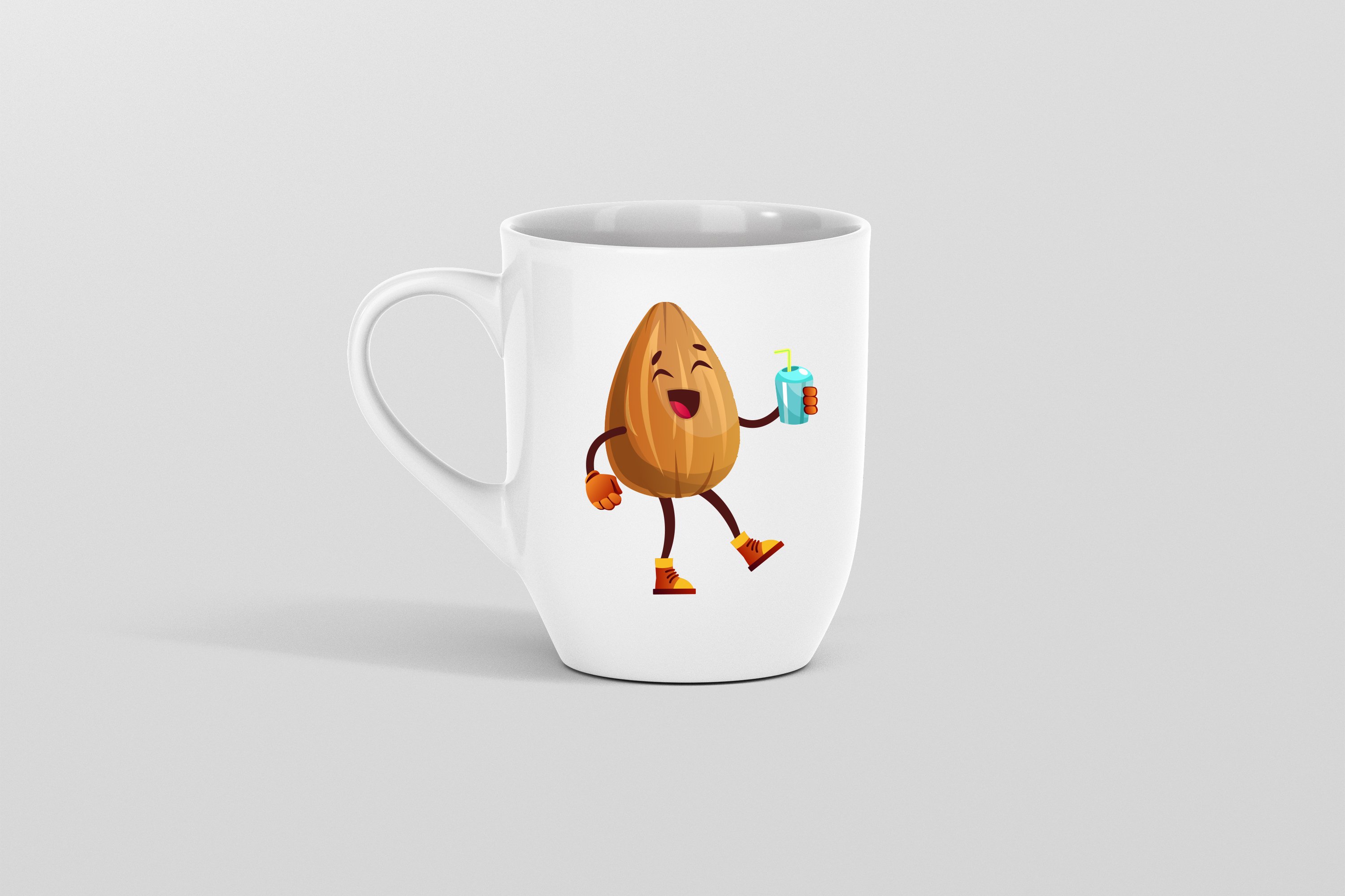 Picture of white cup with funny almond emoticon.