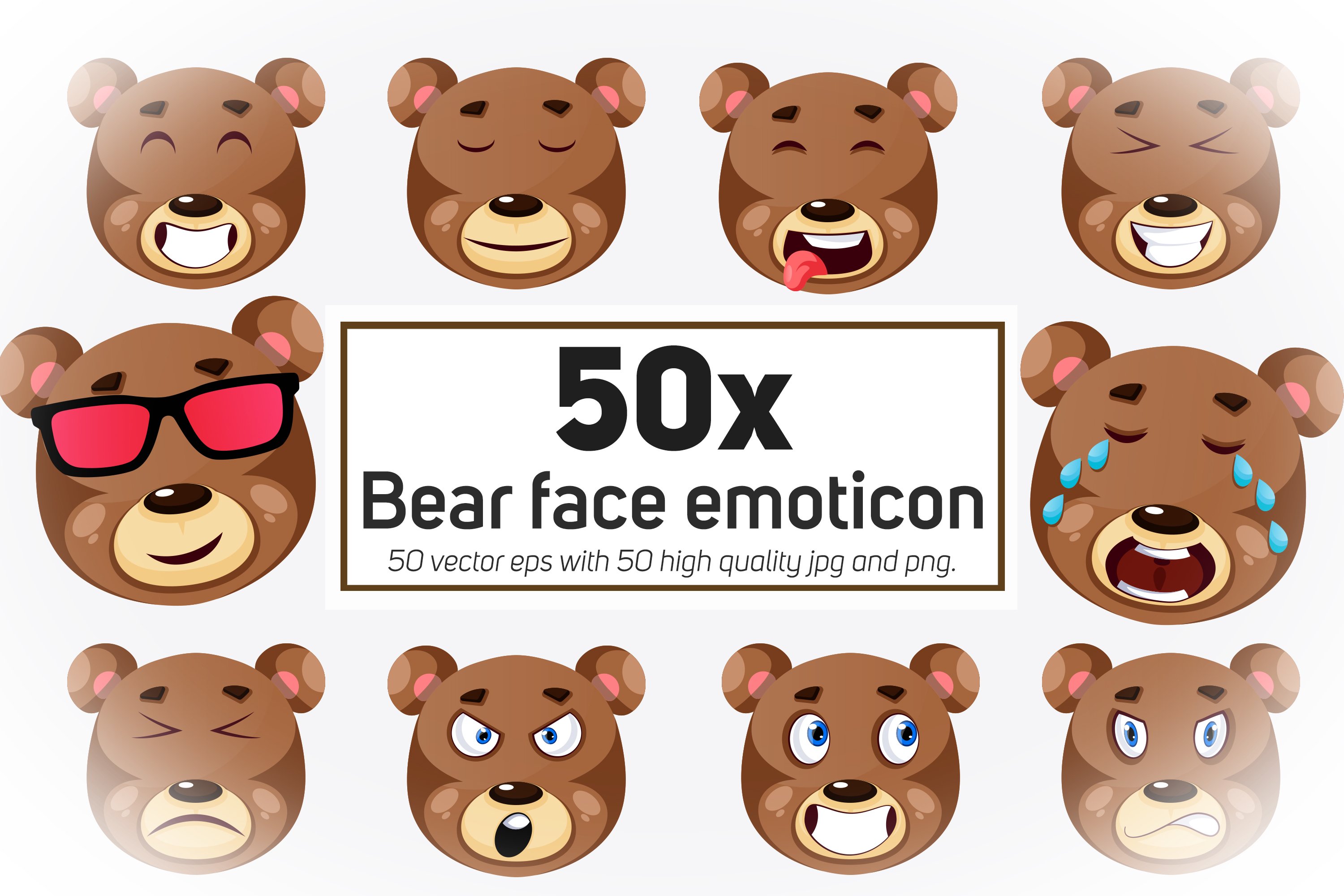 A pack of adorable bear face emoticon images.