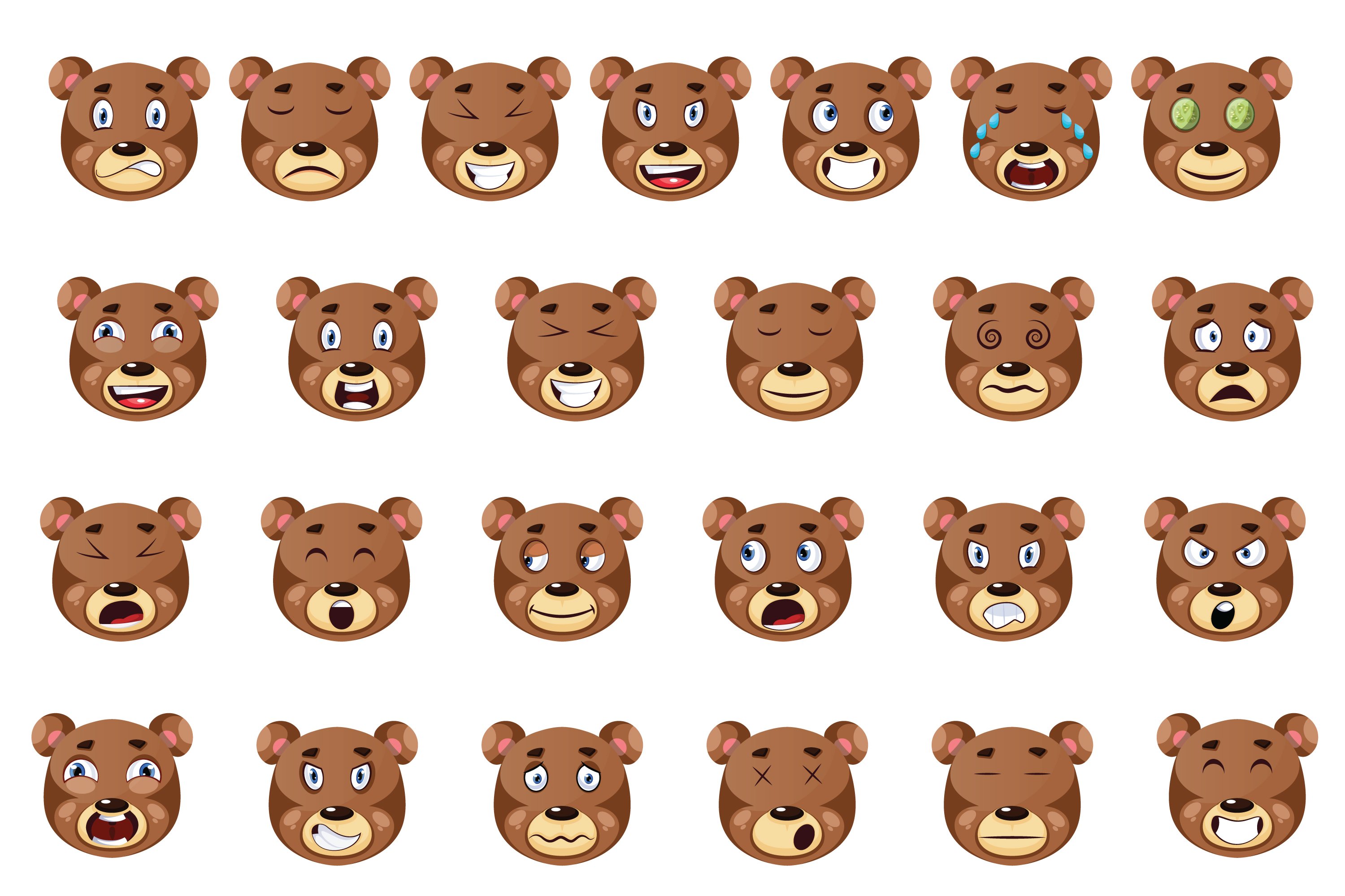 Set of beautiful images of bear face emoticons.