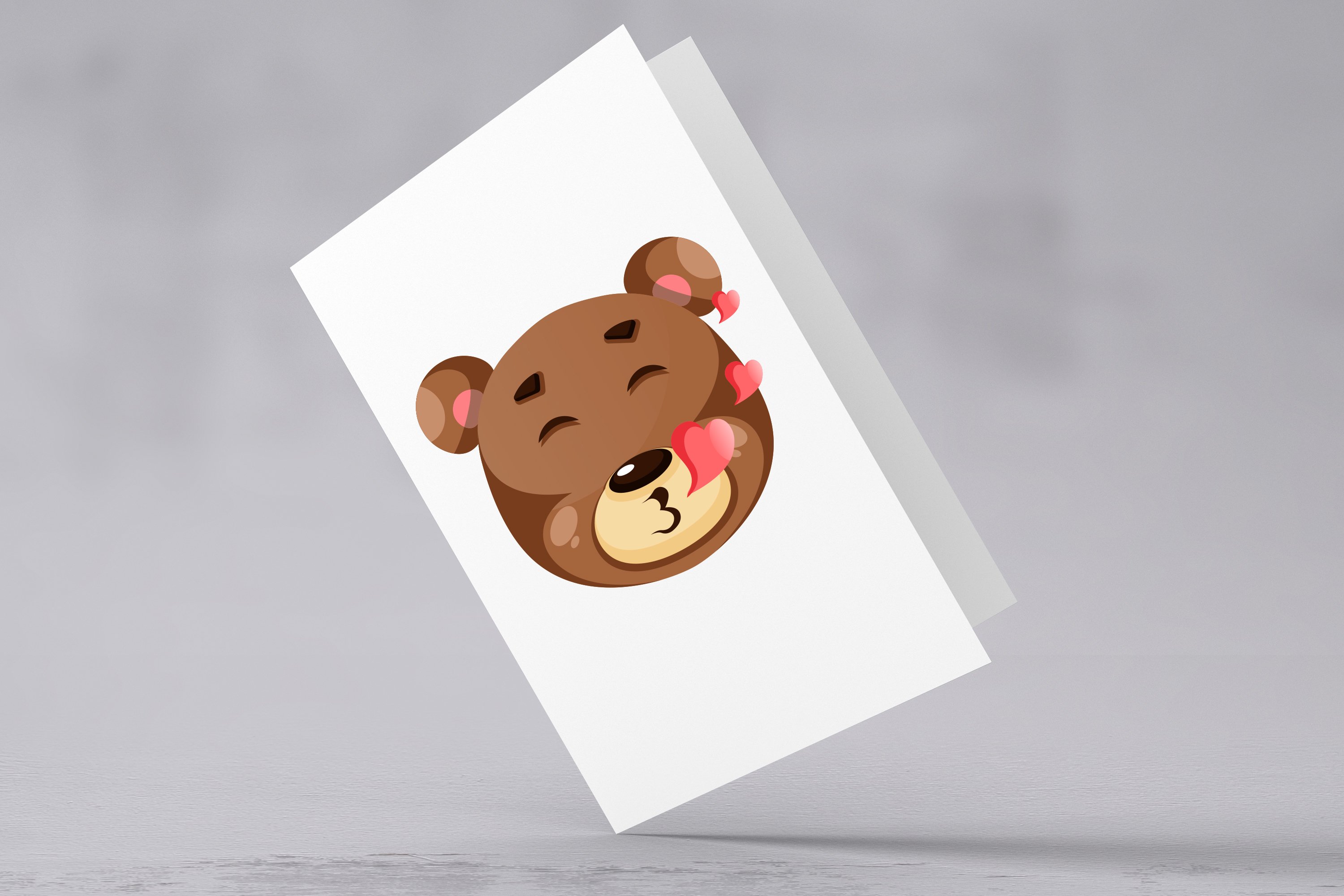 Image postcard with cheerful emoji face bear.