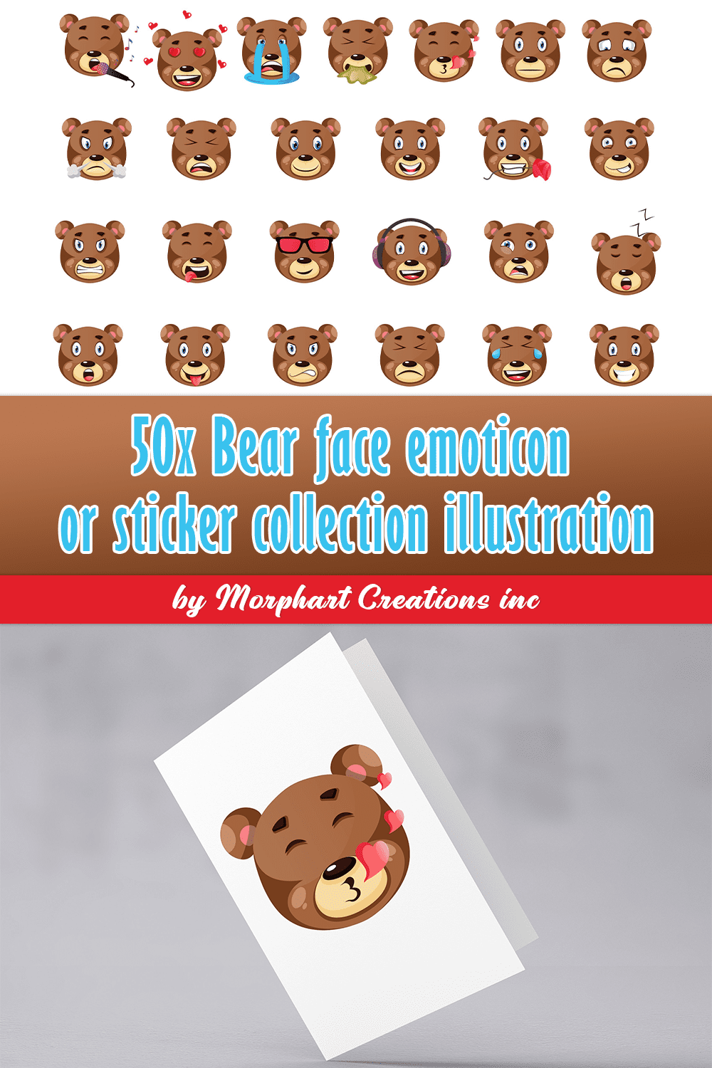 Bundle with gorgeous images of bear faces emoticons.