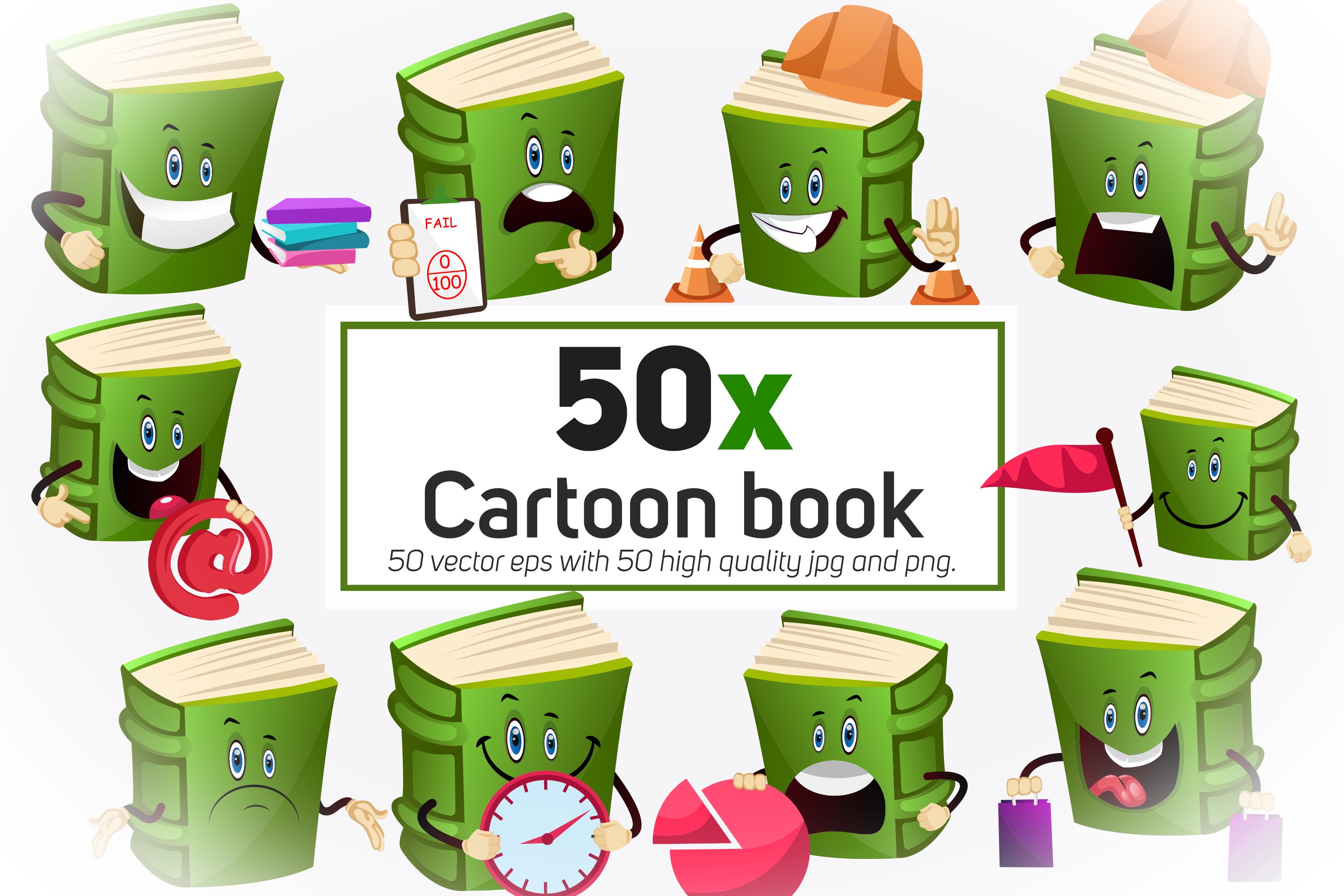 Bundle with irresistible emoji book cartoon images.