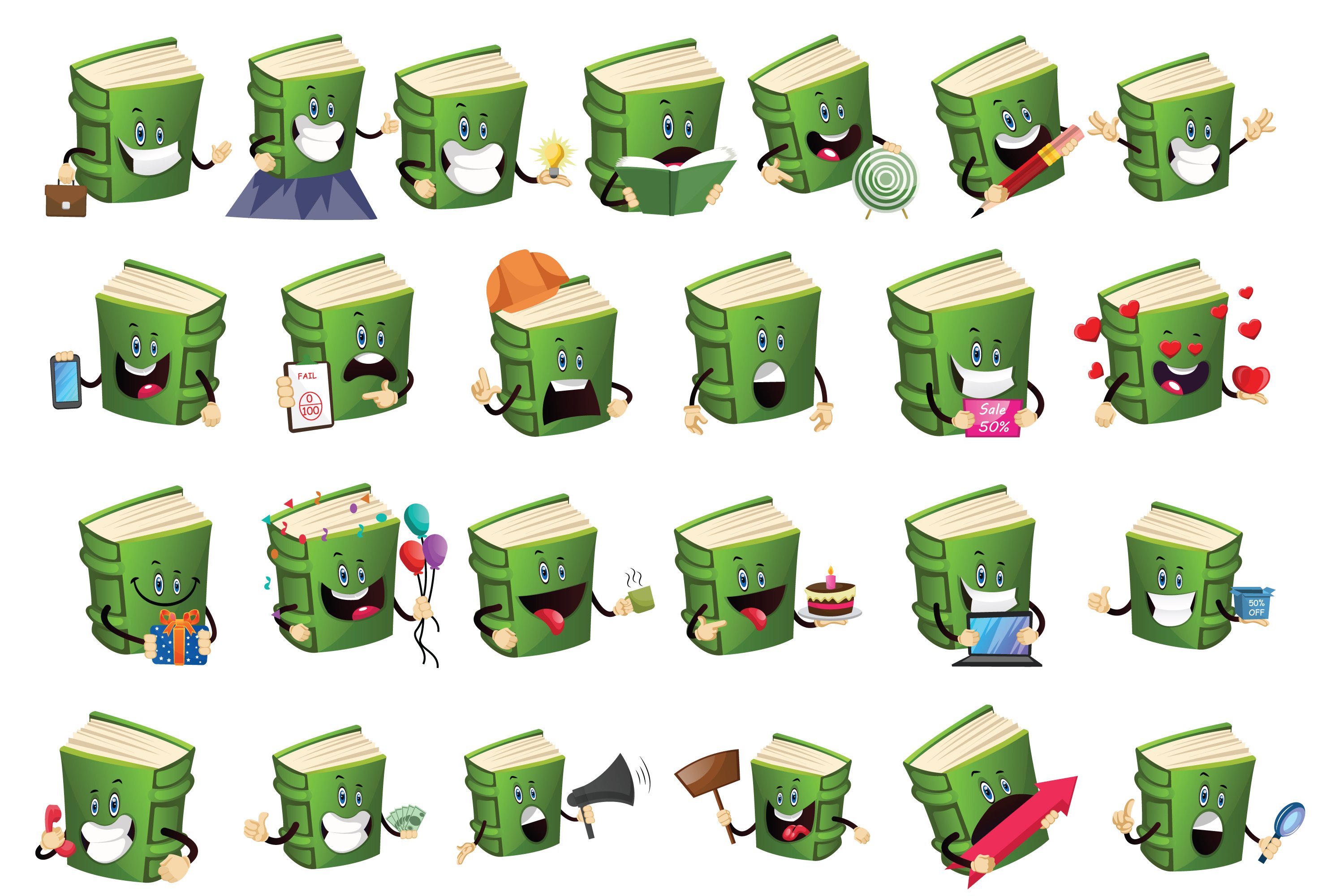 Set of amazing cartoon book emoticon images.