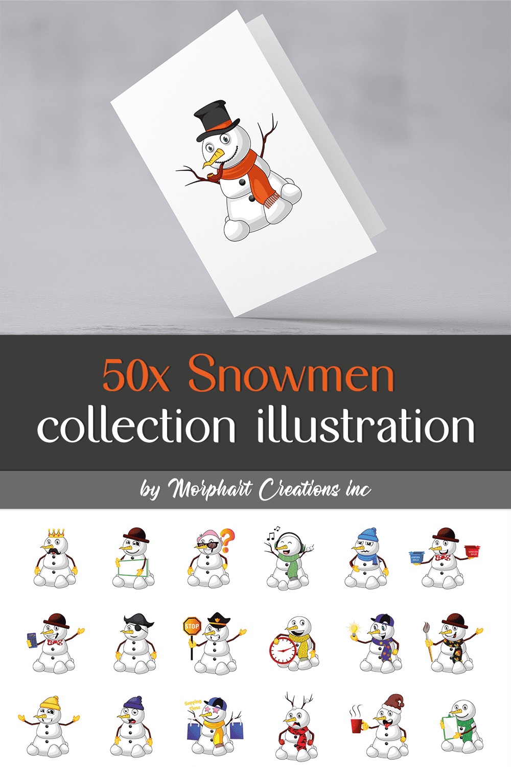 Set of images of cartoon snowmen.