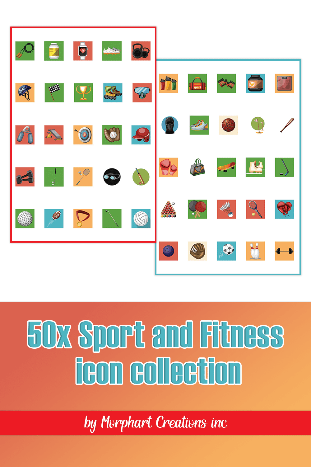 A selection of cartoon images of items for sports and fitness.