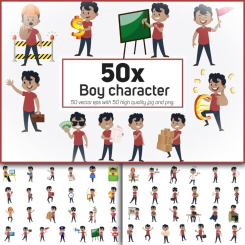 50x Boy character in different situation collection.