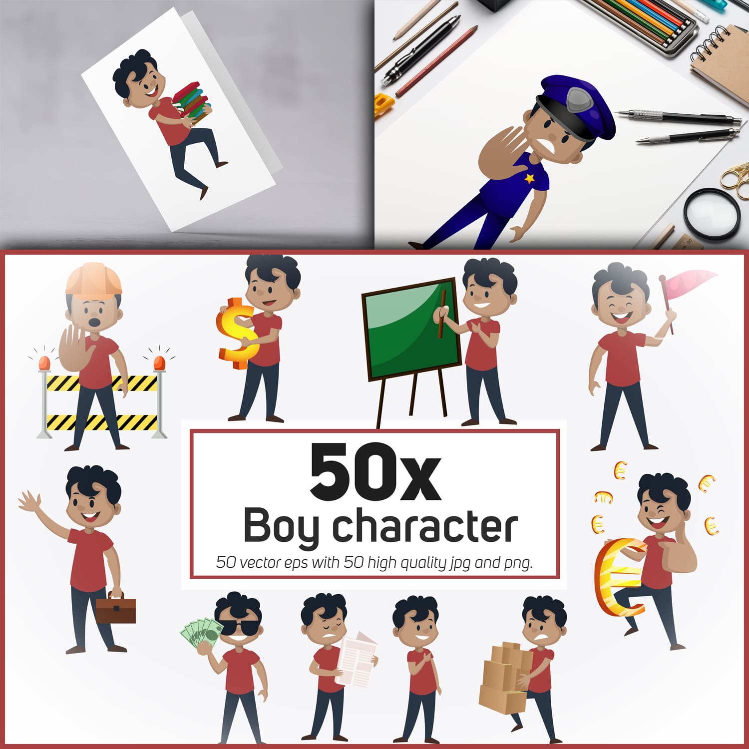 50x Boy character in different situation collection cover.