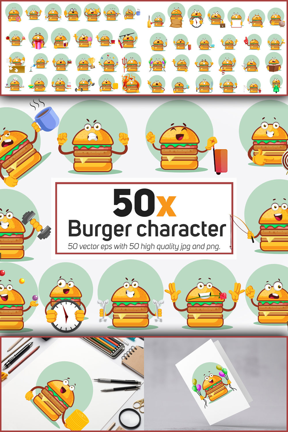 541745 50x burger character in different situation collec pinterest 1000 1500 661