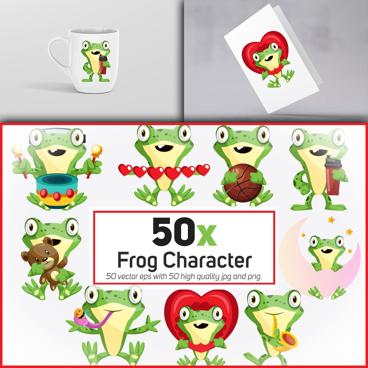 50x Frog Character in different situation collection cover.