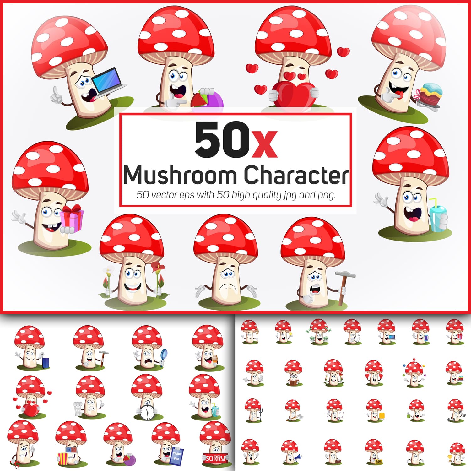 38x Mushroom Character and mascot collection illustration.