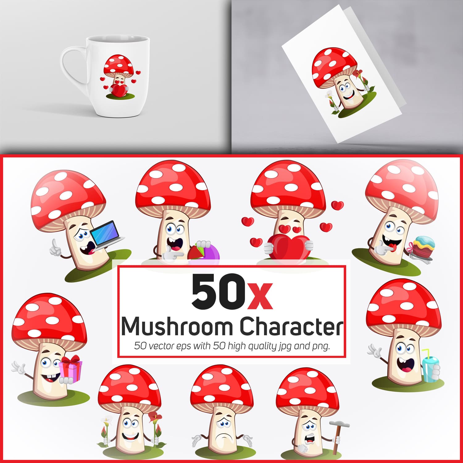 38x Mushroom Character and mascot collection illustration. cover.