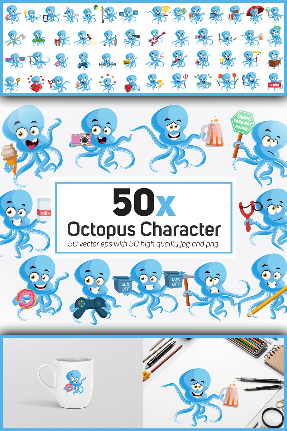 541825 50x octopus character and mascot collection illust pinterest 1000 1500 240