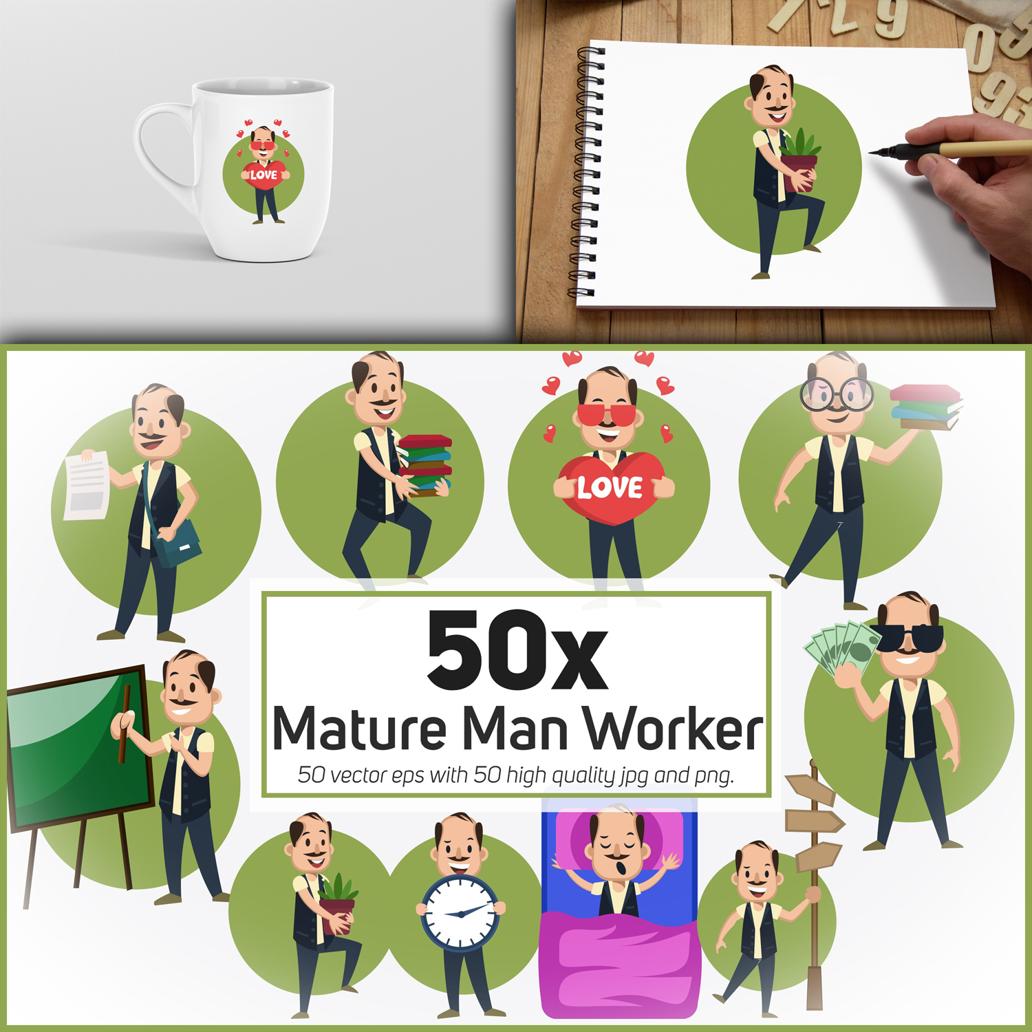 50x Mature Man Worker and Businessman collection cover.