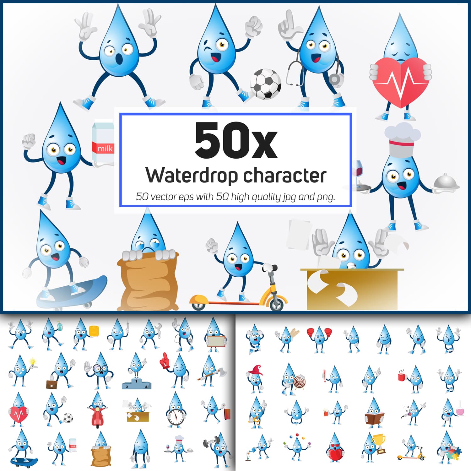 50x Waterdrop character and mascot collection illustration.