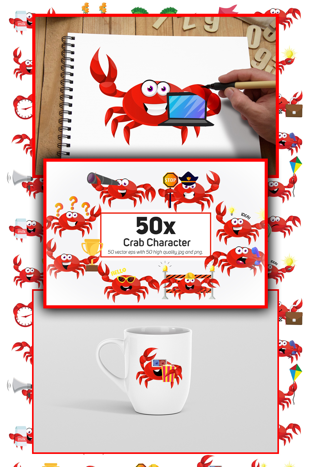 542954 50x crab character and mascot collection illustrat pinterest 1000 1500 384