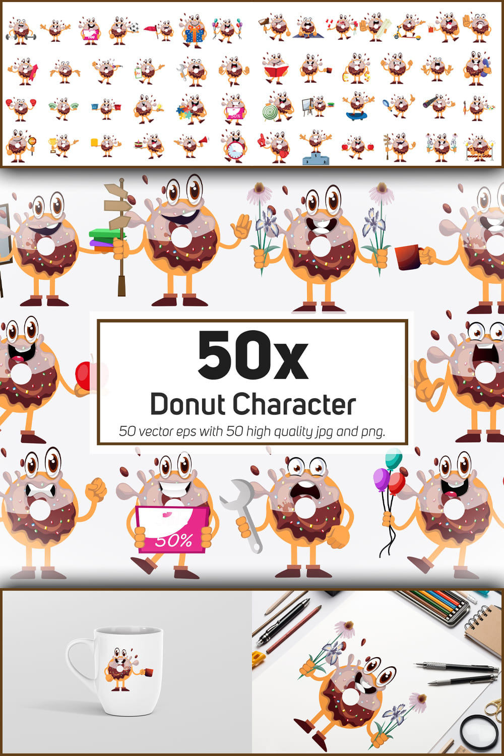 543831 50x donut character and mascot collection illustra pinterest 1000 1500 927