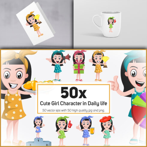 50x Cute Girl Character in Daily life action collection.