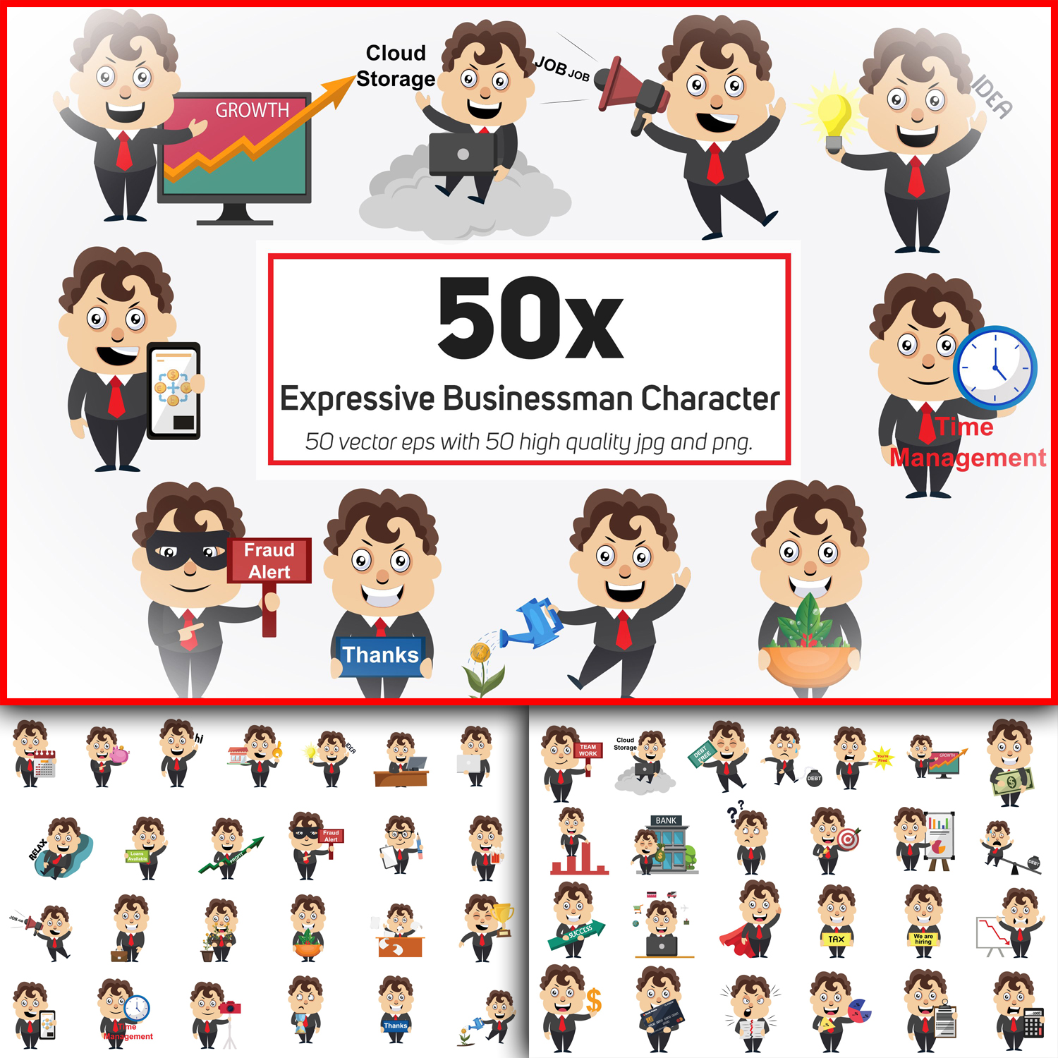 50x Expressive Businessman Character Collection illustration cover.