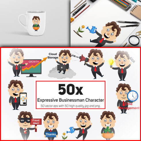 50x Expressive Businessman Character Collection illustration.