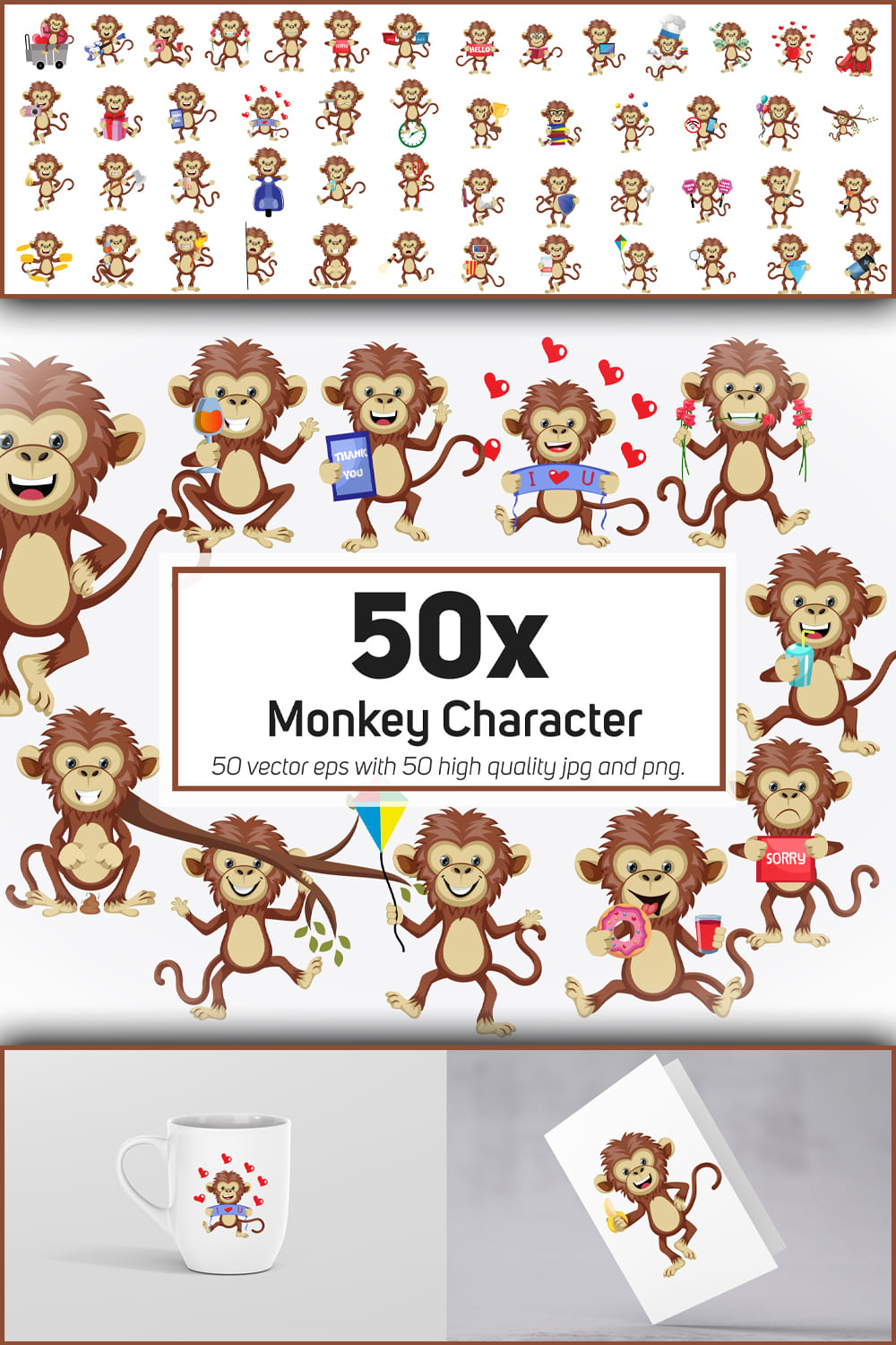 544097 50x monkey character or mascot collection illustra pinterest 1000 1500 965