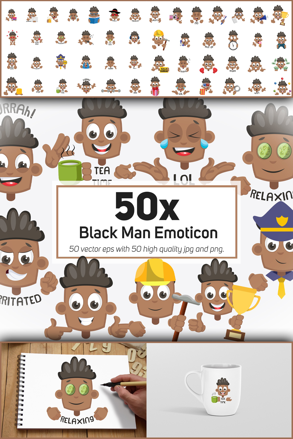 545213 50x black man emoticon or sticker character collec pinterest 1000 1500 613