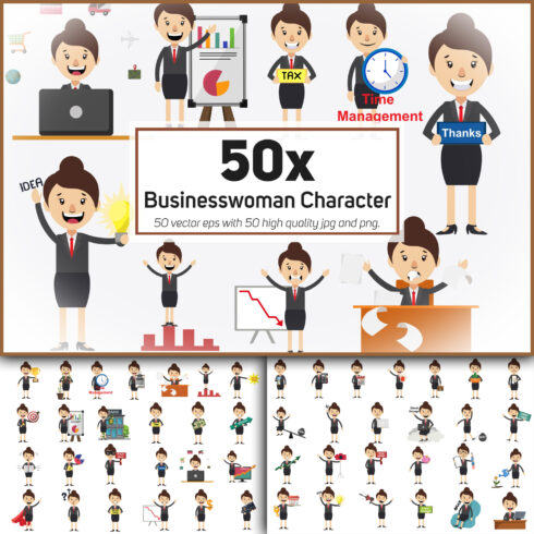 50x Businesswoman Character and Mascot Collection.